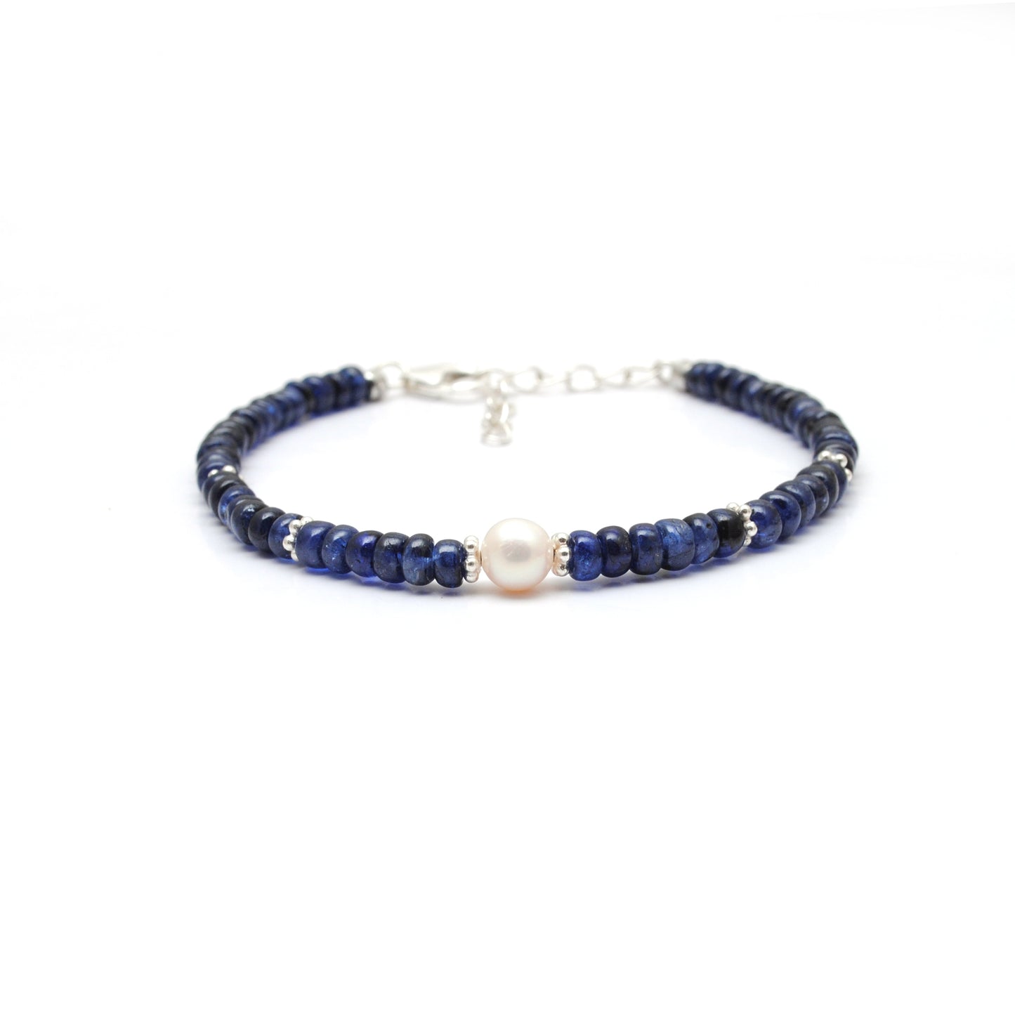 Natural Sapphire Pearl Minimalist Bracelet September - Overhead View