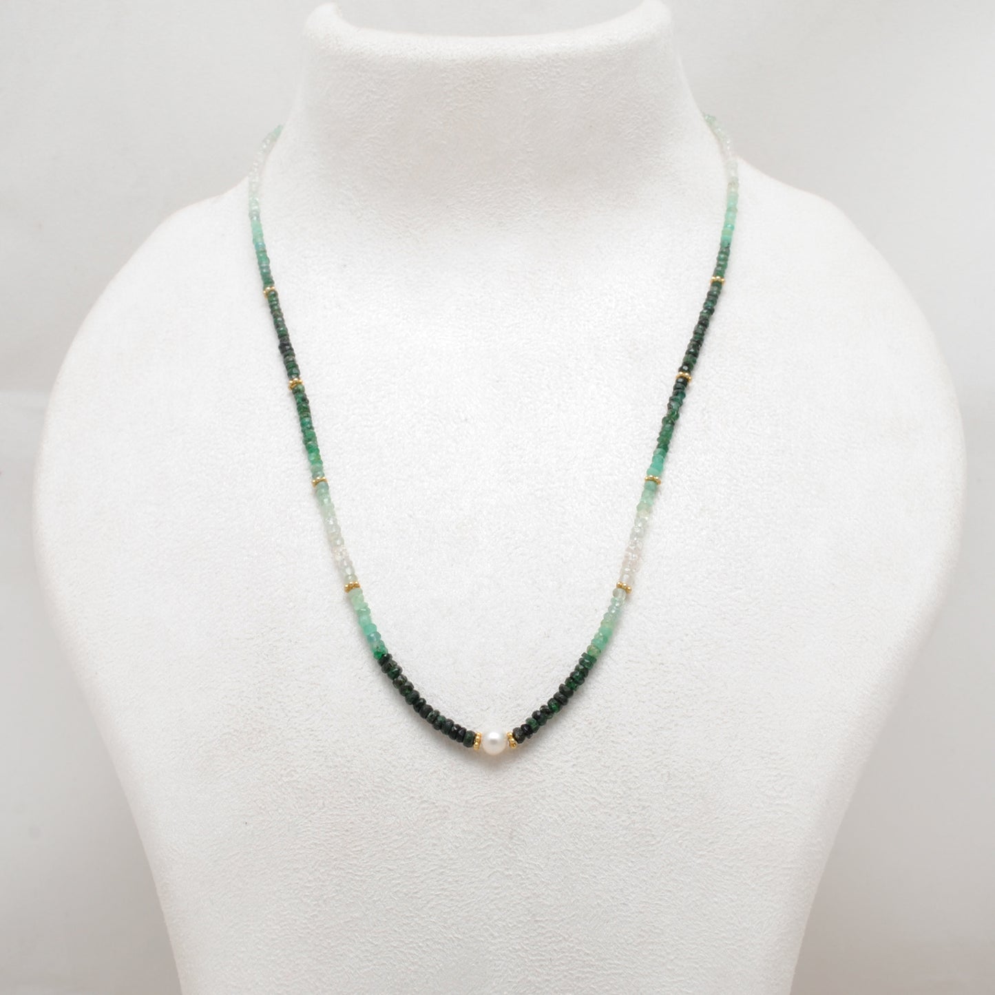 Natural Shaded Emerald Beaded Necklace - Front View Handmade Gemstone