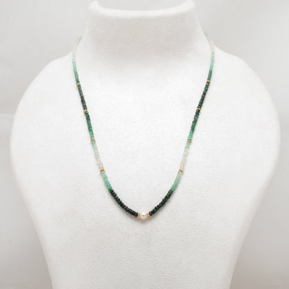 Natural Shaded Emerald Beaded Necklace - Front View Handmade Gemstone