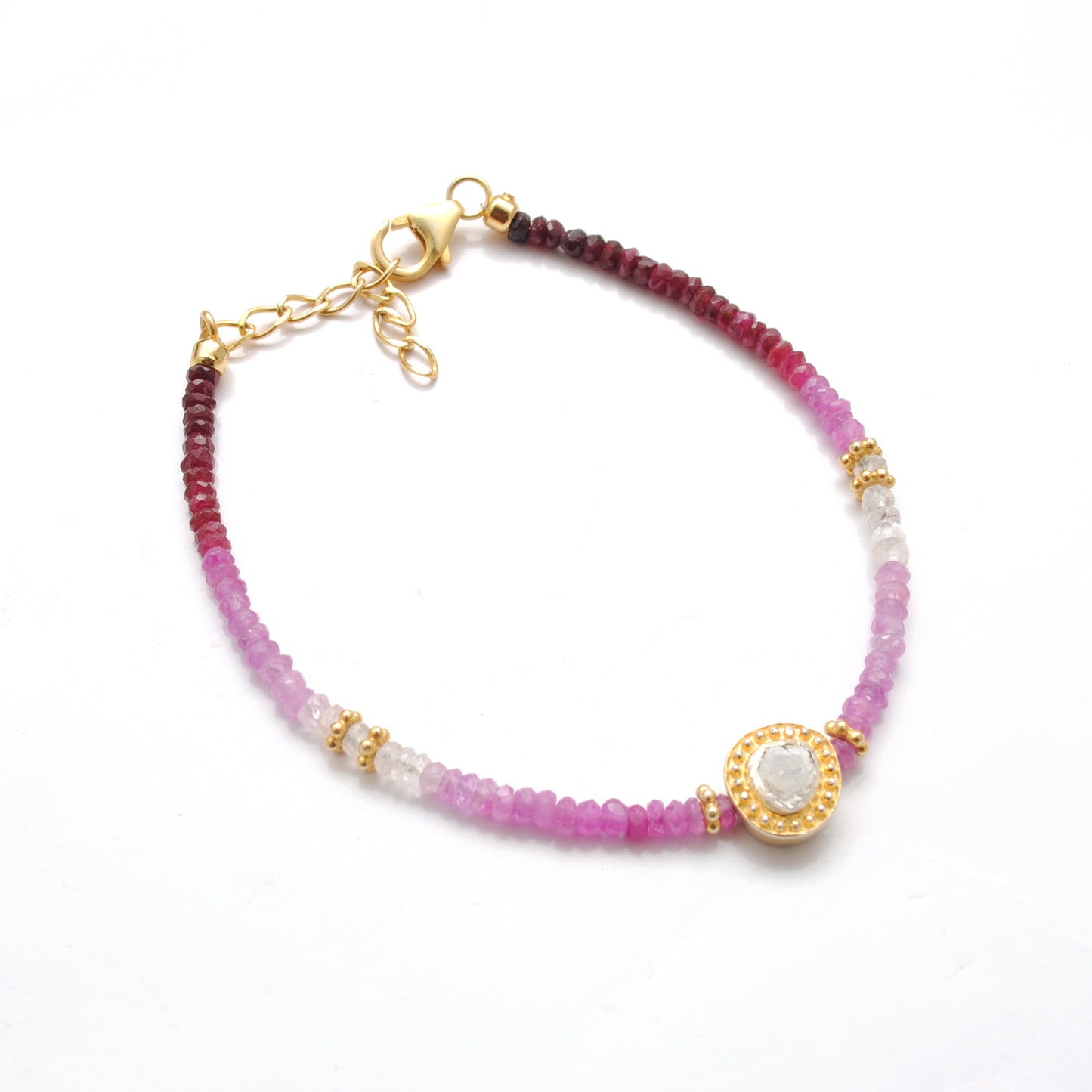 Natural Shaded Ruby Diamond Bracelet 8 Inch - Overhead View