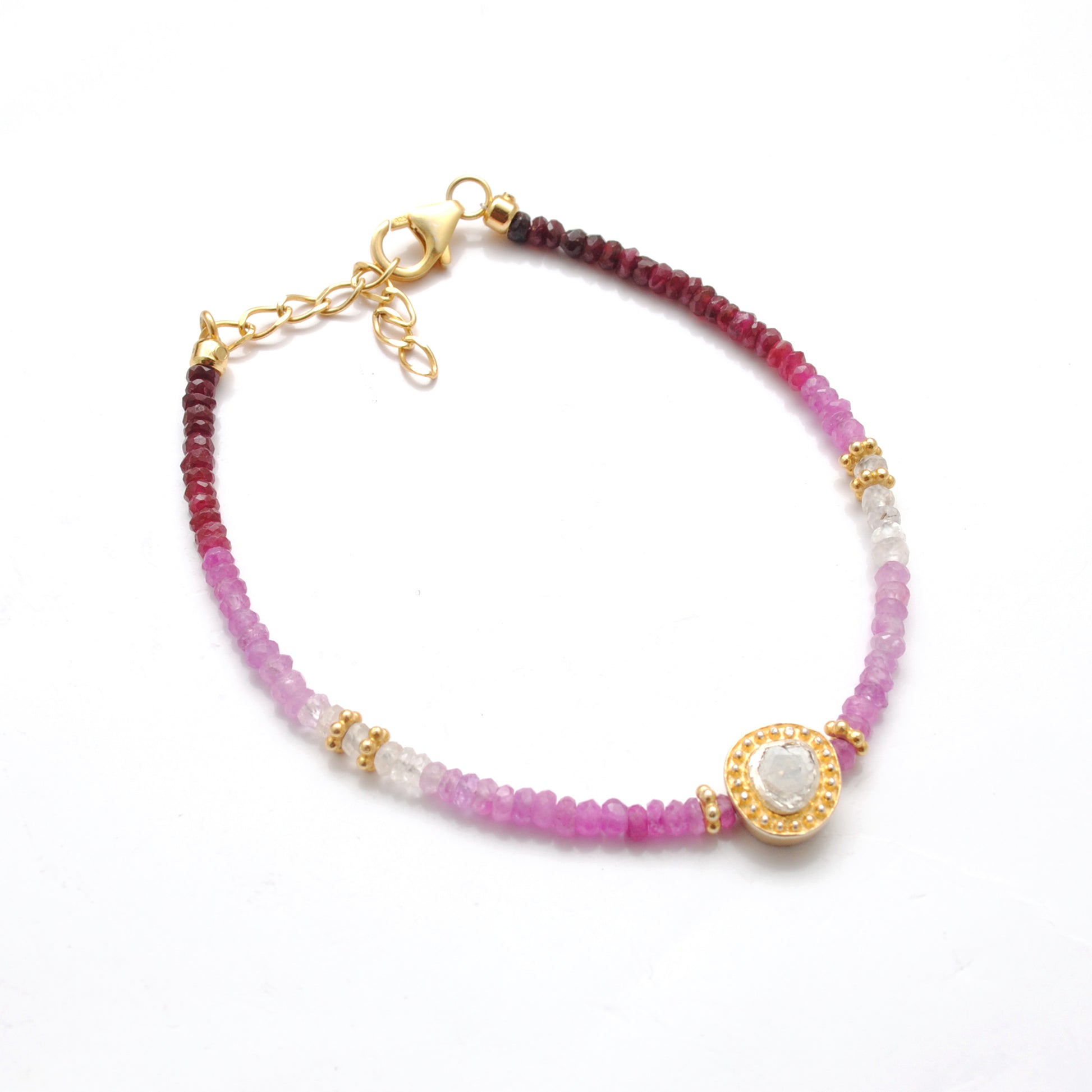 Natural Shaded Ruby Diamond Bracelet 8 Inch - Overhead View