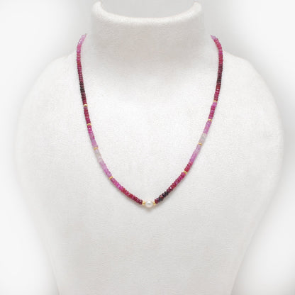 Natural Shaded Ruby Rondelle Faceted Beaded Necklace with Pearl - Front View