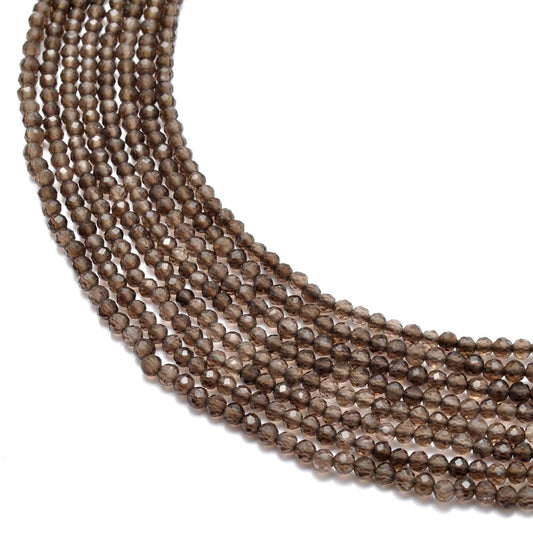 Natural smokey quartz faceted round beads 12.5 inch strand - front view
