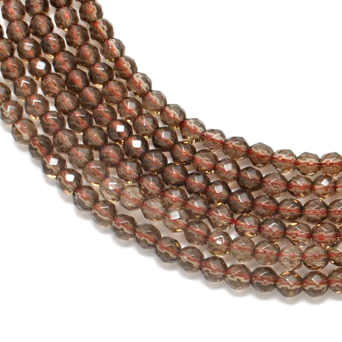 Natural smoky quartz round faceted beads 15 inch strand - front view