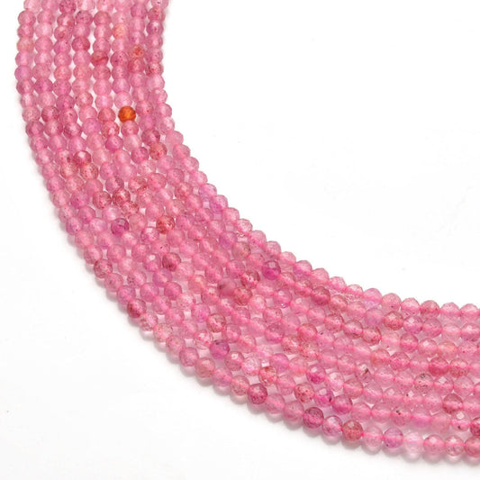 Natural strawberry quartz round faceted beads 15 inch strand - front view