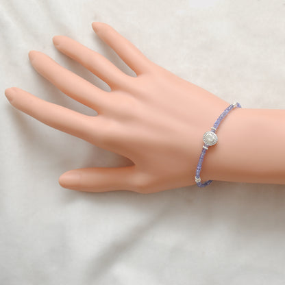 Natural Tanzanite Diamond Beaded Bracelet - Front View Handmade