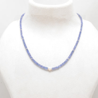 Natural Tanzanite Freshwater Pearl Beaded Necklace - Front View Handmade