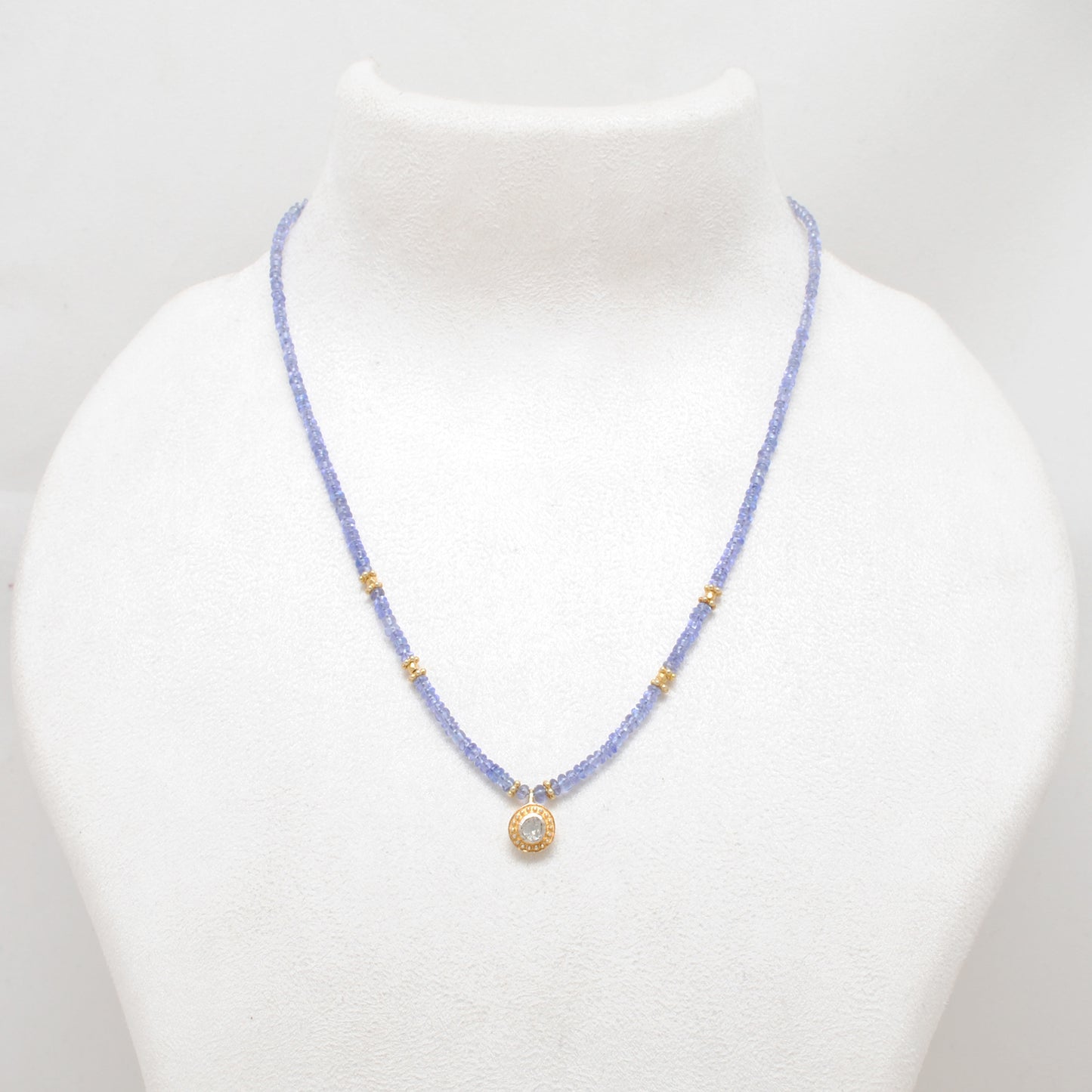 Natural Tanzanite Necklace with Rose Cut Diamond - Flat Lay View