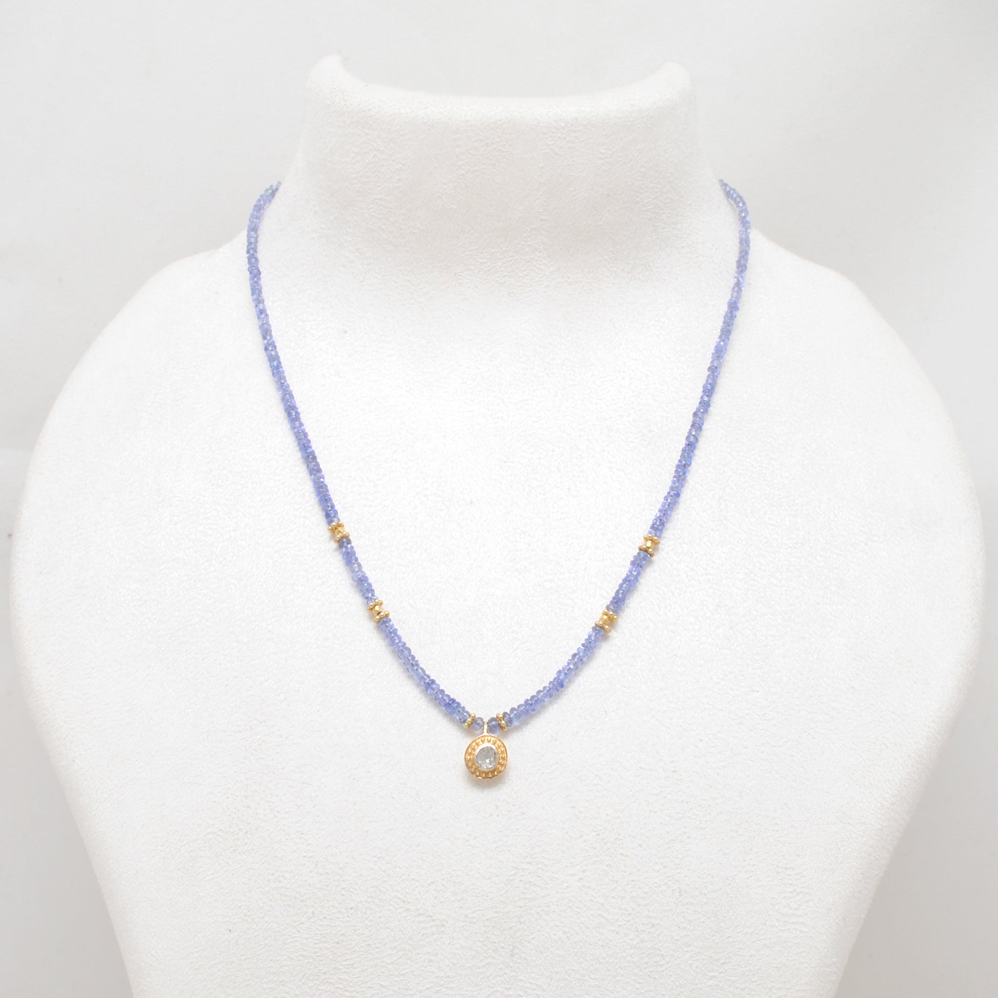 Natural Tanzanite Necklace with Rose Cut Diamond - Flat Lay View
