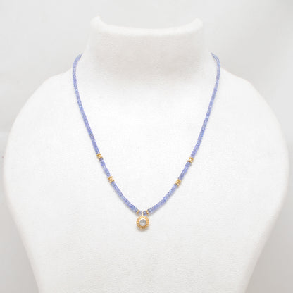 Natural Tanzanite Necklace with Rose Cut Diamond - Flat Lay View