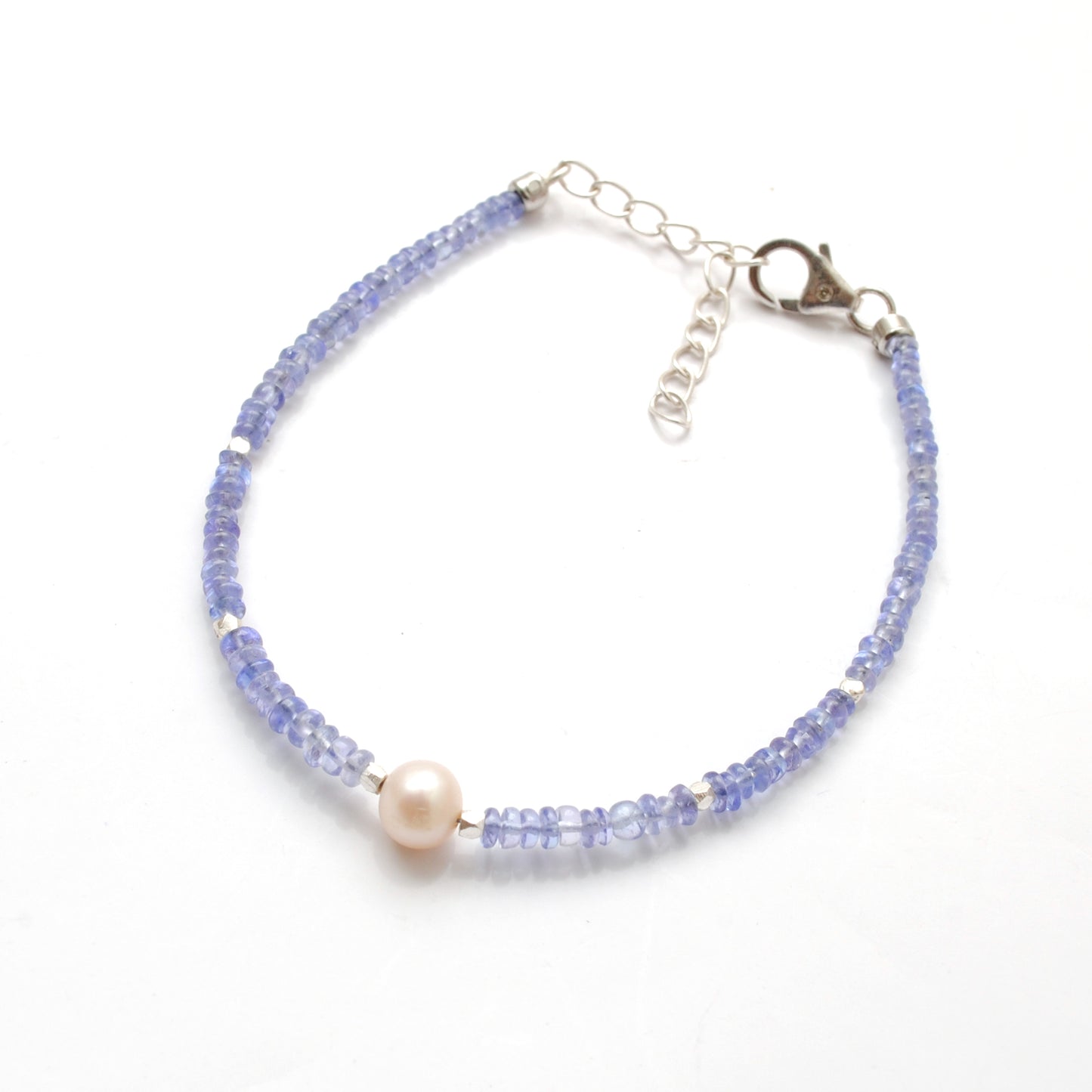 Natural Tanzanite Pearl Bracelet December Birthstone - Overhead View