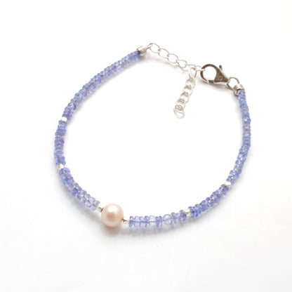 Natural Tanzanite Pearl Bracelet December Birthstone - Overhead View