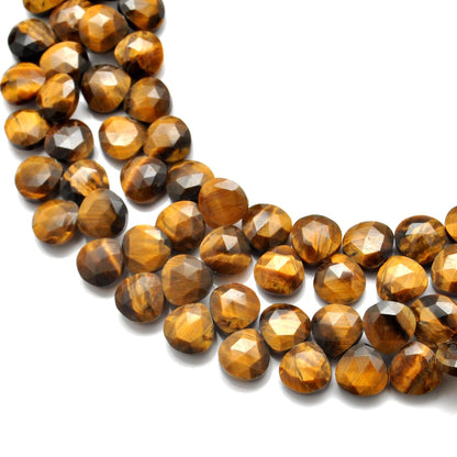 Natural tiger eye faceted heart beads 10 inch strand - front view