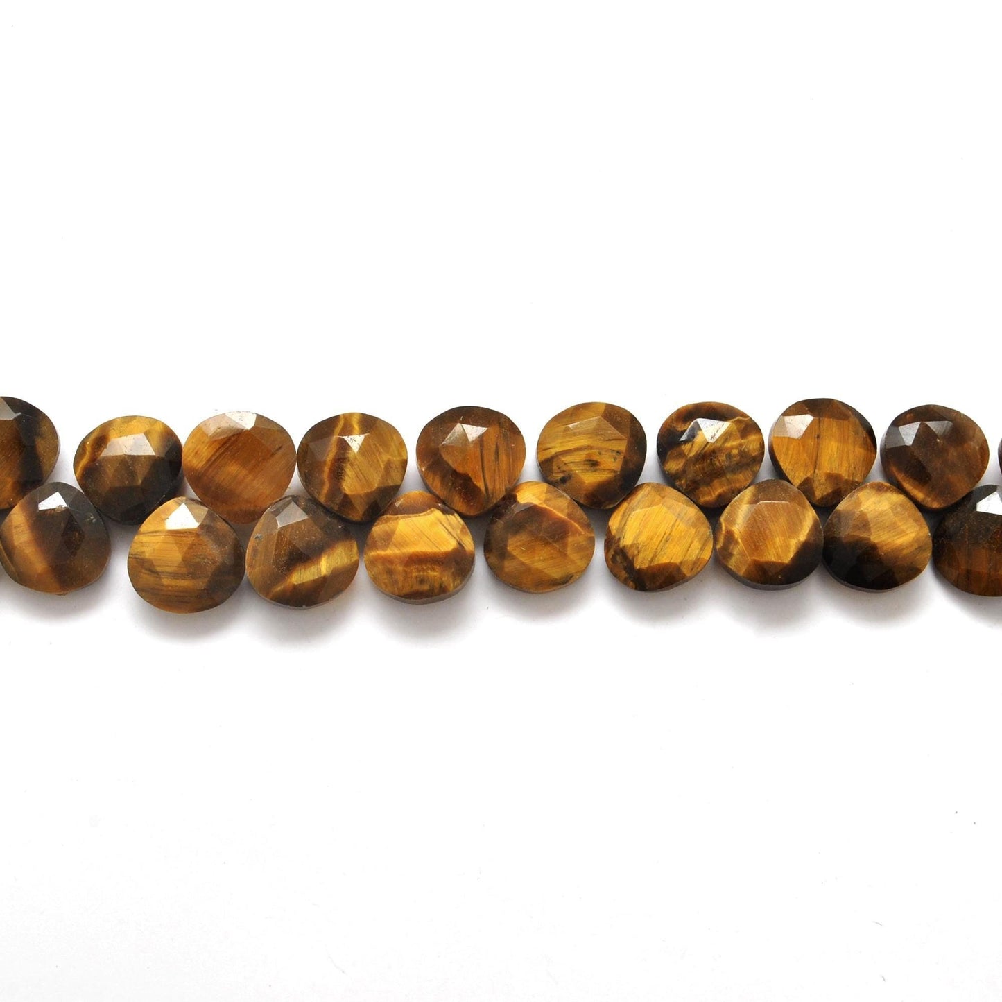 Tiger eye heart beads 10 inch strand overhead flat lay