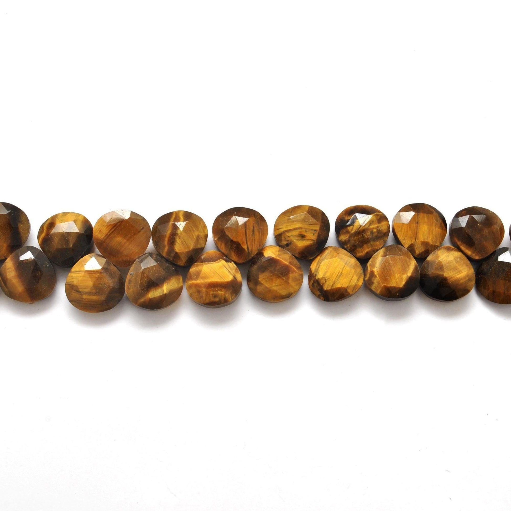 Tiger eye heart beads 10 inch strand overhead flat lay