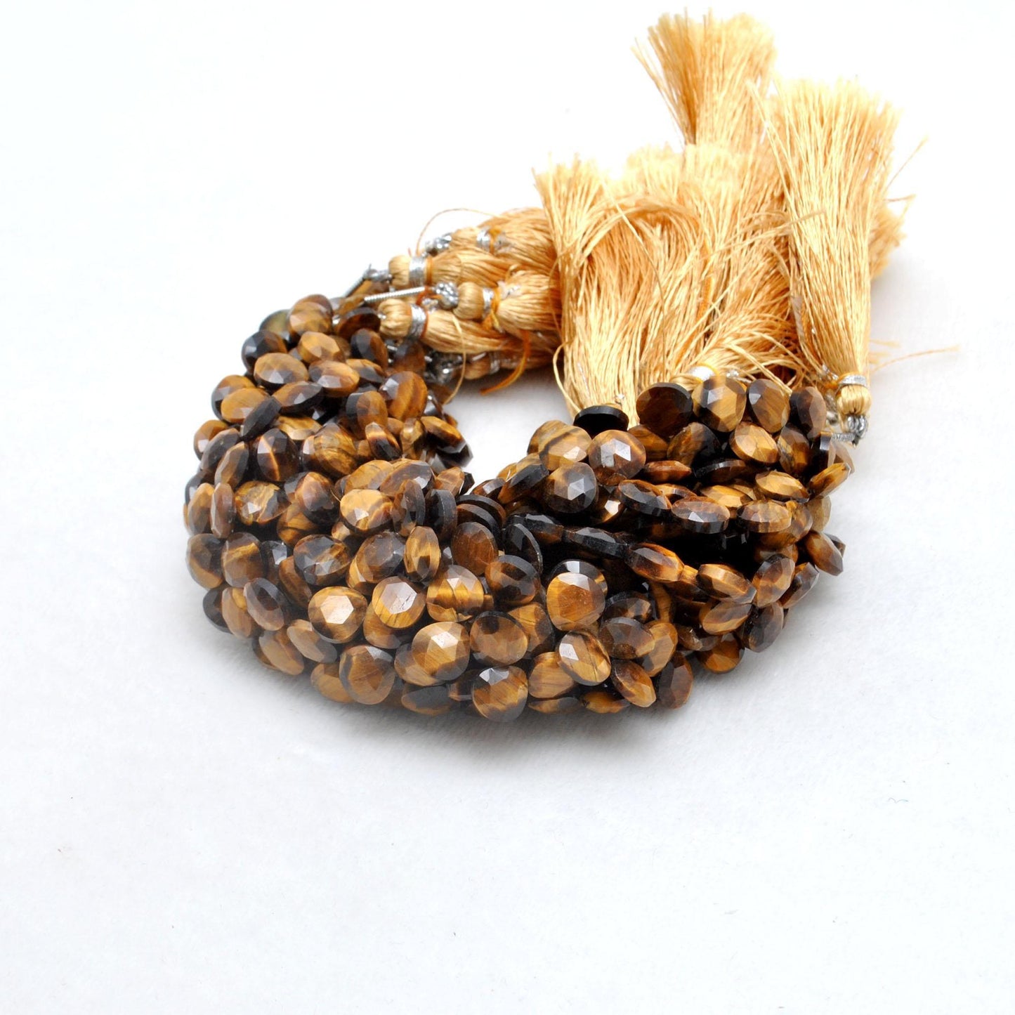 Natural tiger eye heart beads strand side profile