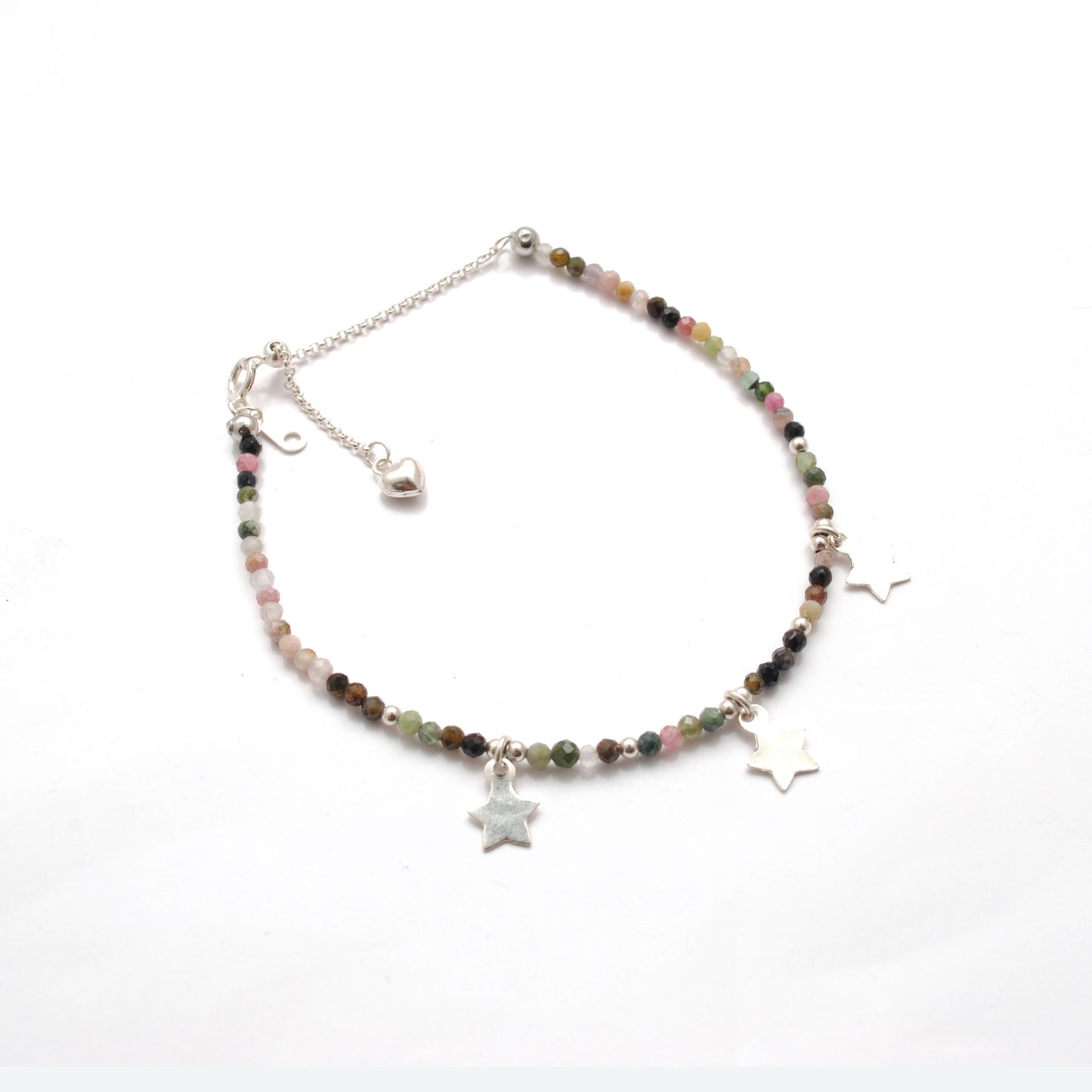 Natural Tourmaline 2mm Charm Bracelet - Lifestyle Stacking View