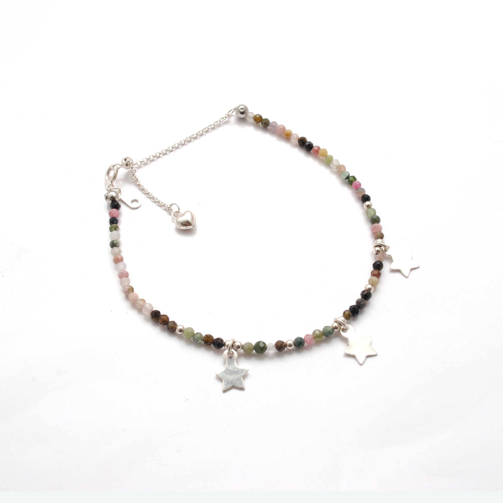 Natural Tourmaline 2mm Charm Bracelet - Lifestyle Stacking View