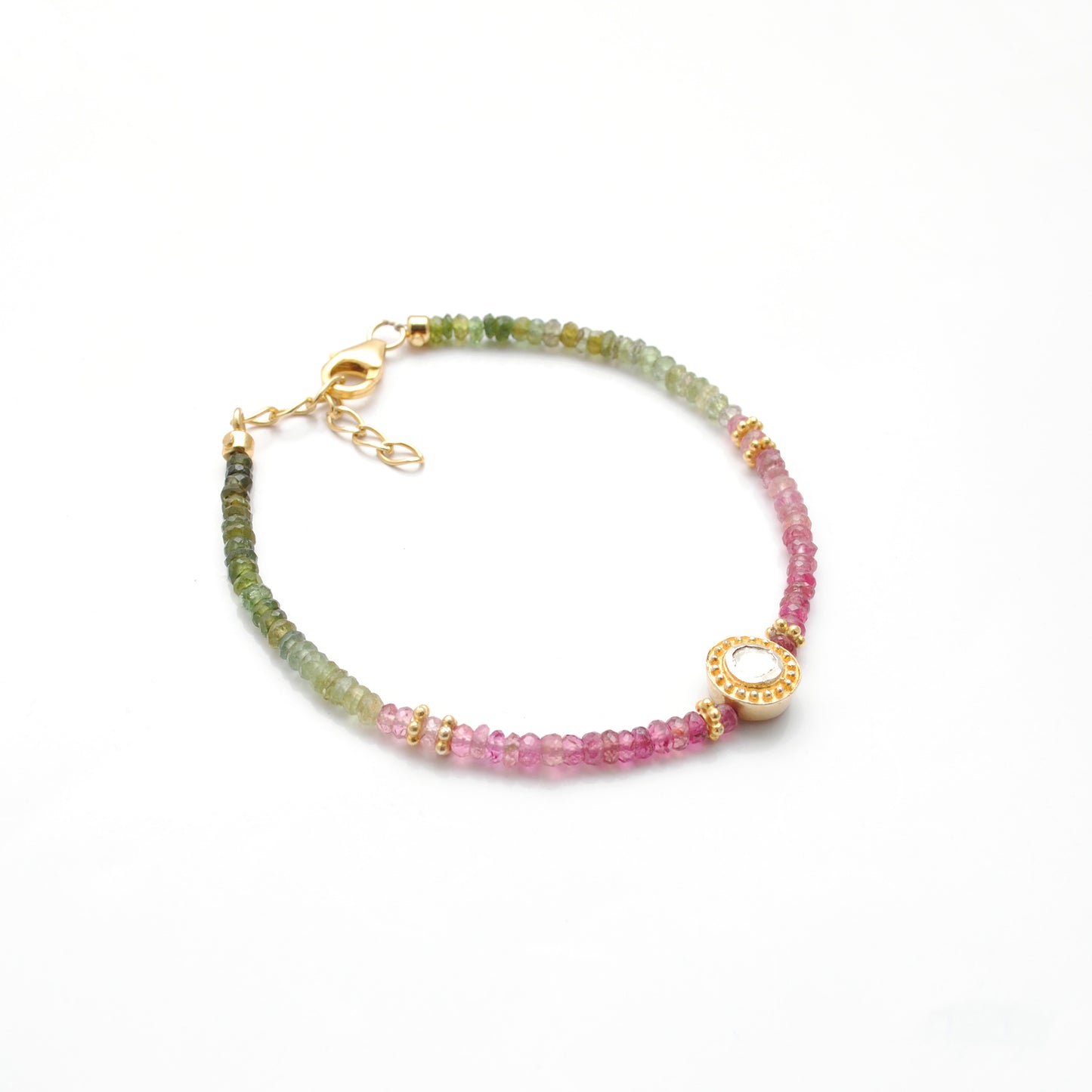 Natural Tourmaline Diamond Bracelet October Birthstone - Overhead View