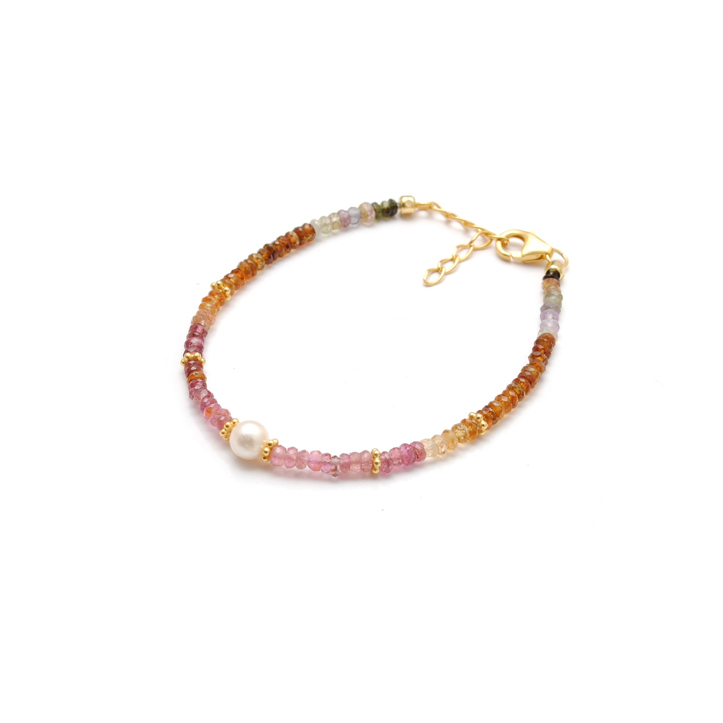 Natural Tourmaline Pearl Bracelet October Birthstone - Overhead View