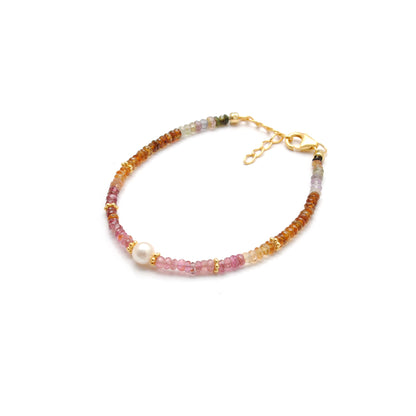 Natural Tourmaline Pearl Bracelet October Birthstone - Overhead View