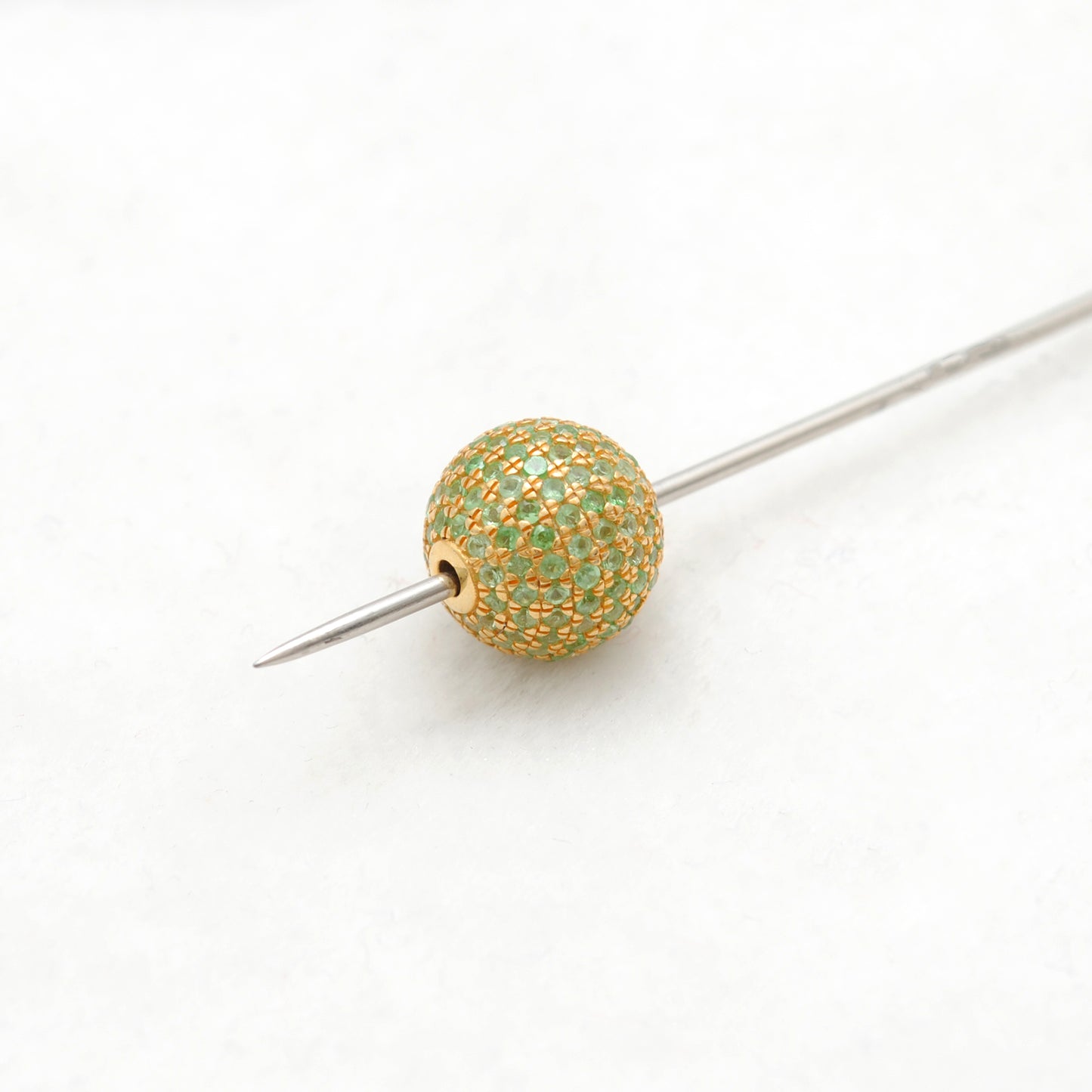 Natural Tsavorite Pavé Ball Spacer Bead 14K Gold – Close-Up Detail