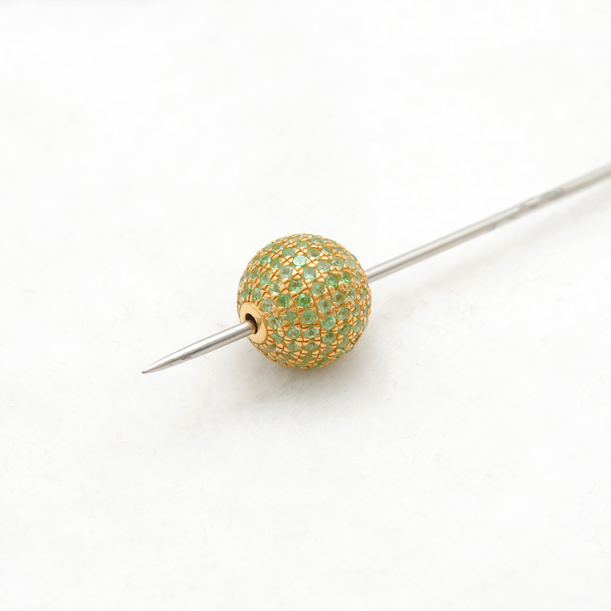 Natural Tsavorite Pavé Ball Spacer Bead 14K Gold – Close-Up Detail