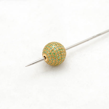 Natural Tsavorite Pavé Ball Spacer Bead 14K Gold – Close-Up Detail