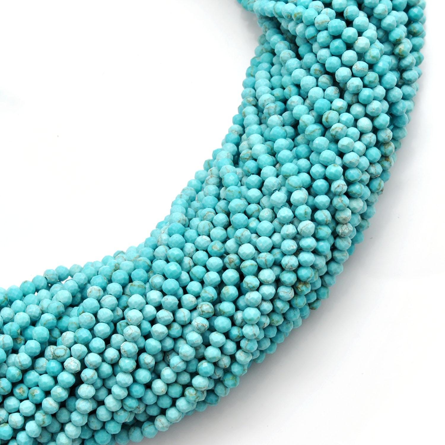 Natural turquoise faceted round beads 15 inch - overhead flat lay