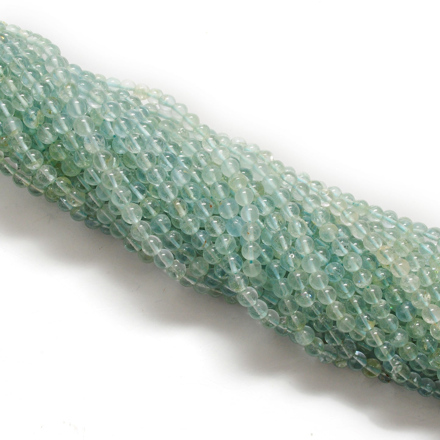 Ocean blue aquamarine beads 15 inch strand overhead flat lay