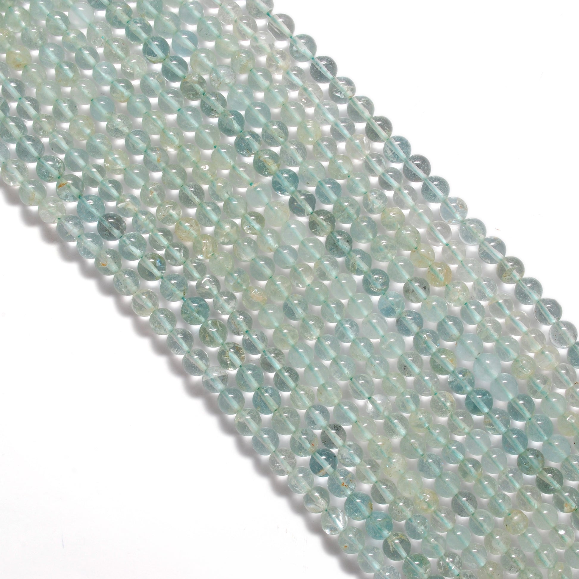 Ocean blue aquamarine round beads 5-5.5mm 15 inch strand - front view