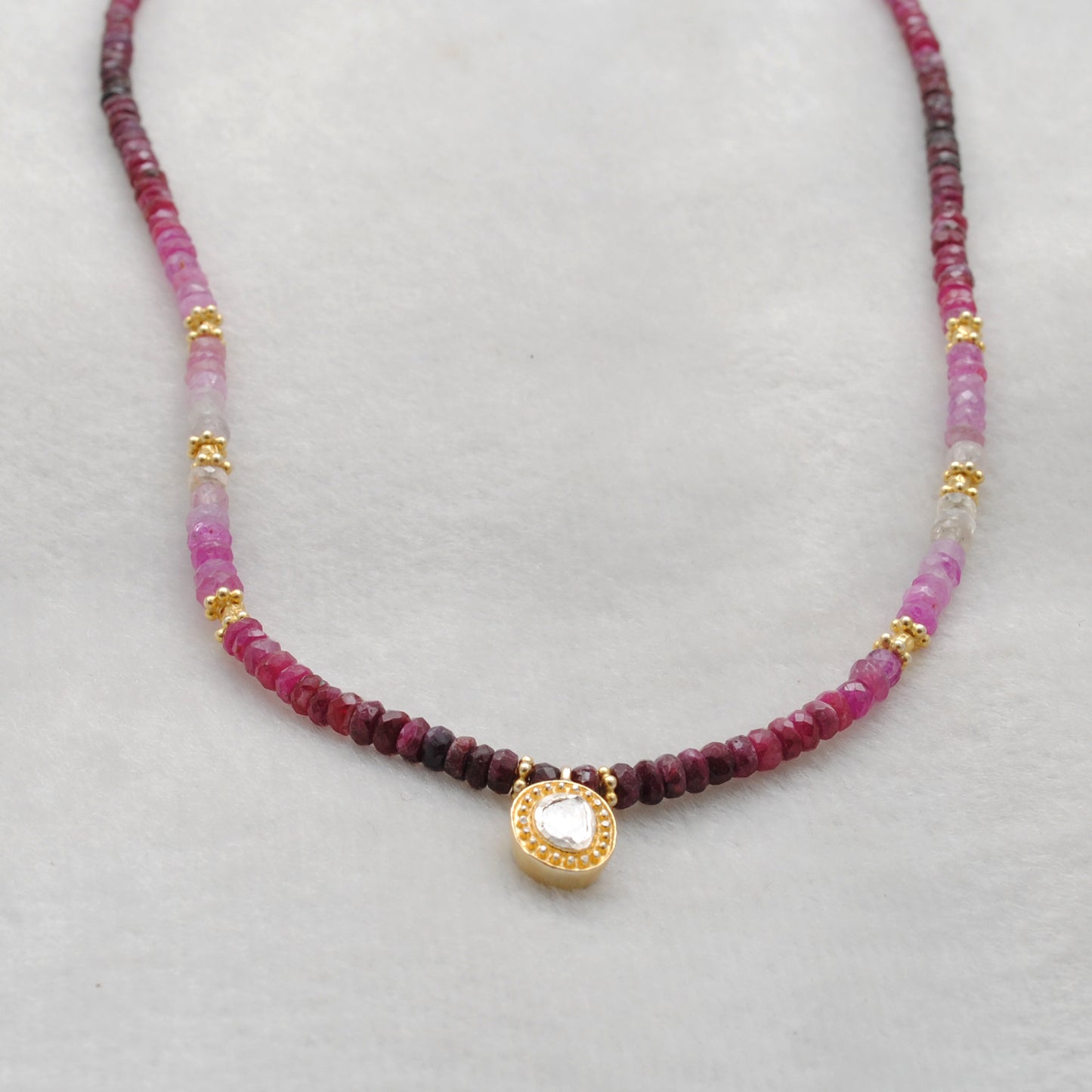 Ombre Ruby Beaded Necklace Uncut Diamond - Close-Up Bead Detail