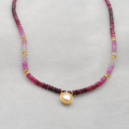 Ombre Ruby Beaded Necklace Uncut Diamond - Close-Up Bead Detail