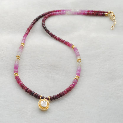 Ombre Ruby Diamond Pendant Necklace - Overhead View Jaipur