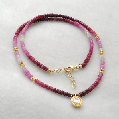 Ombre Ruby Necklace Uncut Diamond July Birthstone Gift - Flat Lay