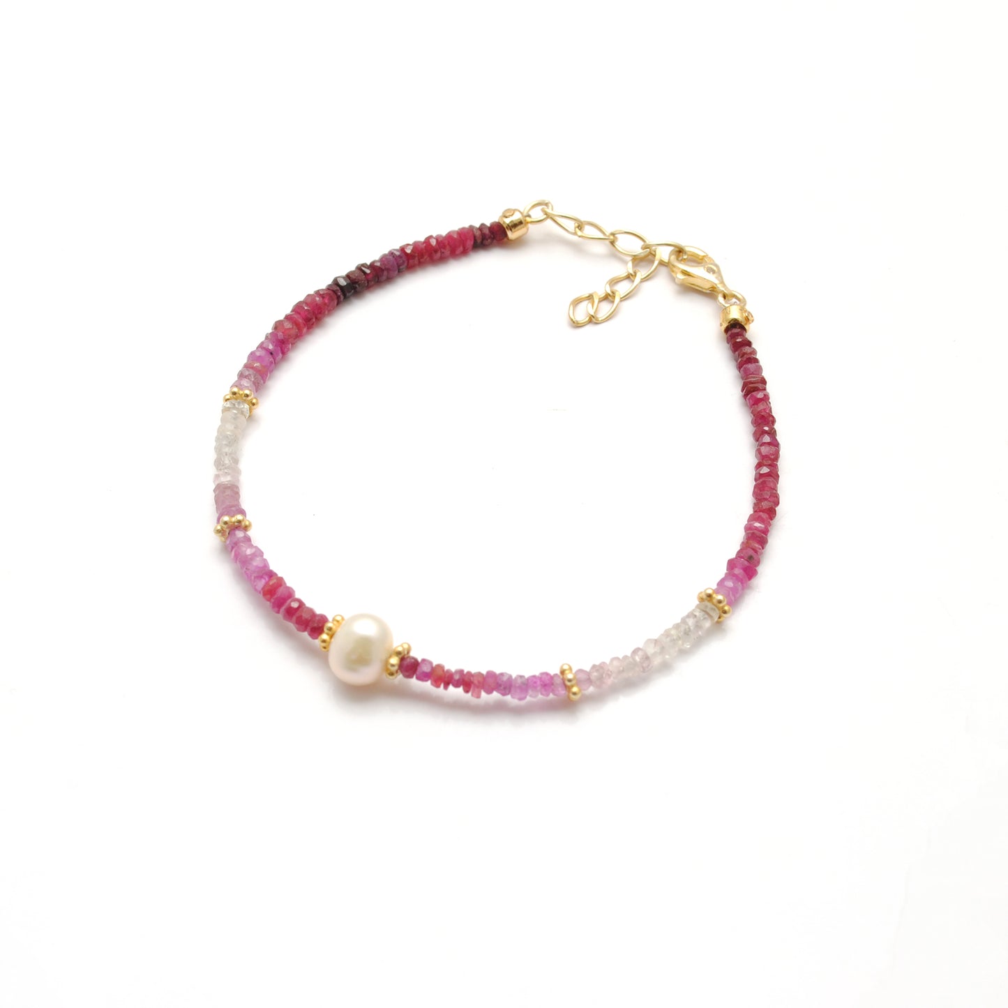 Ombre Ruby Pearl Beaded Bracelet - Side Profile Color Gradient