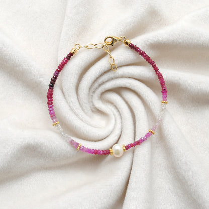 Ombre Ruby Pearl Bracelet - Lifestyle Flat Lay Stacking View