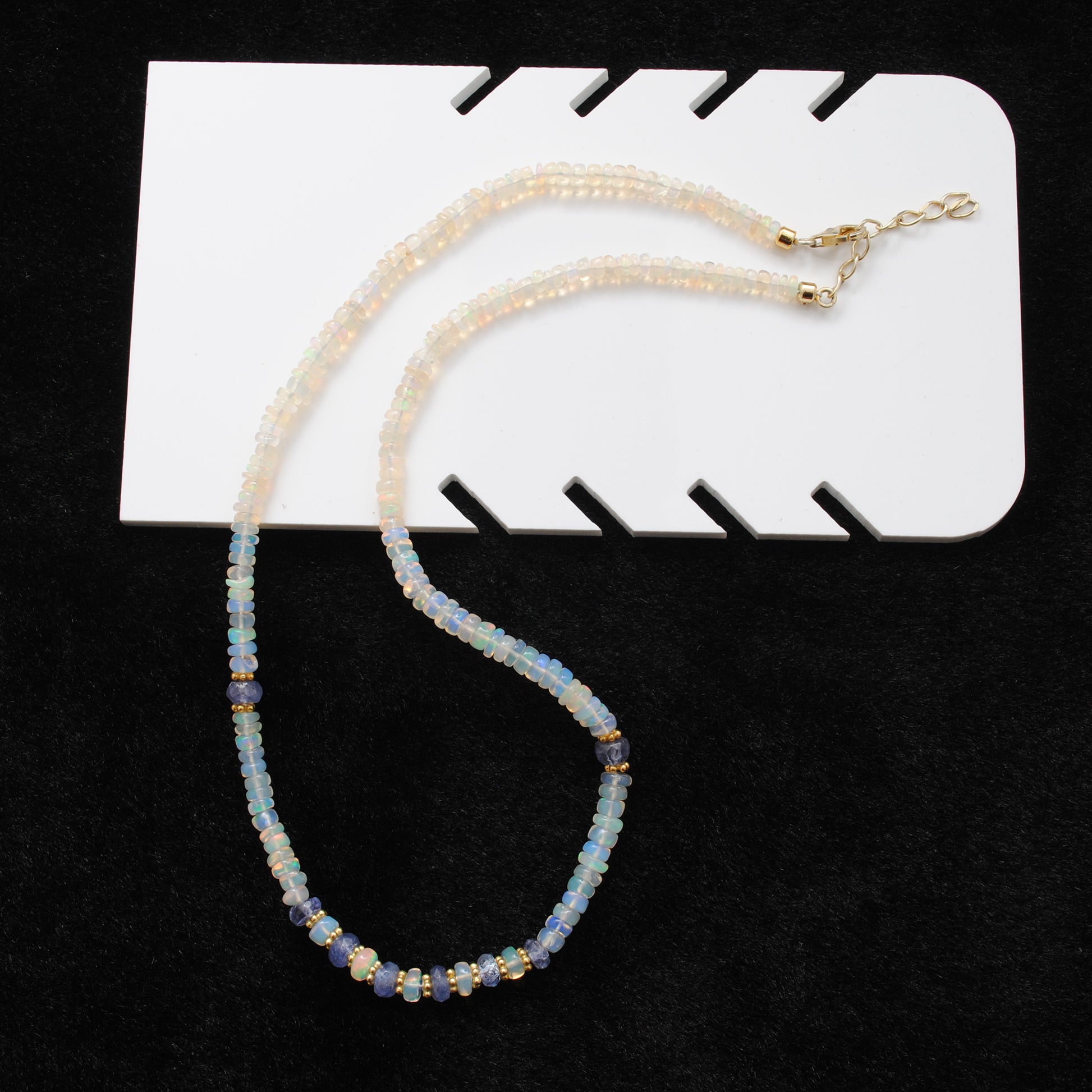 Opal Tanzanite Beaded Luxury Necklace - Overhead View Jaipur