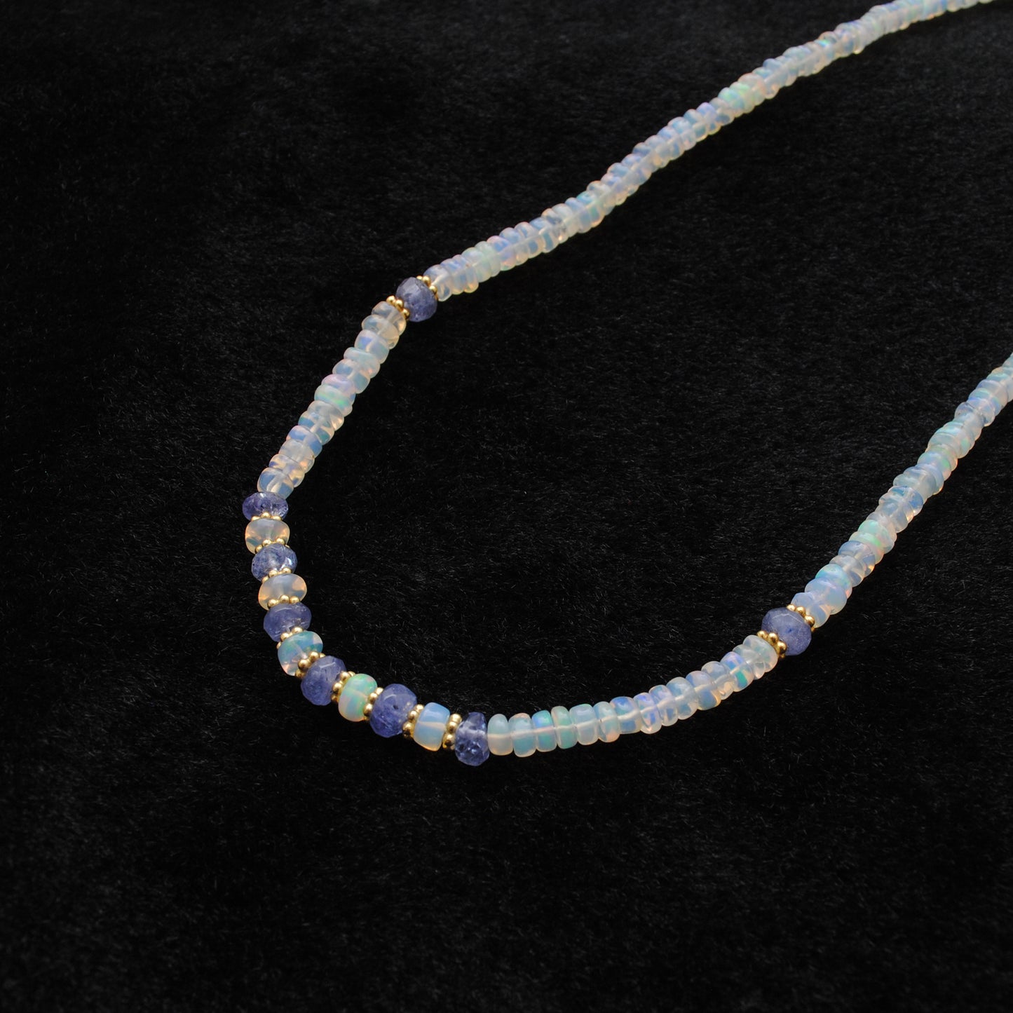 Opal Tanzanite Gold-Plated Strand Necklace - Side Profile