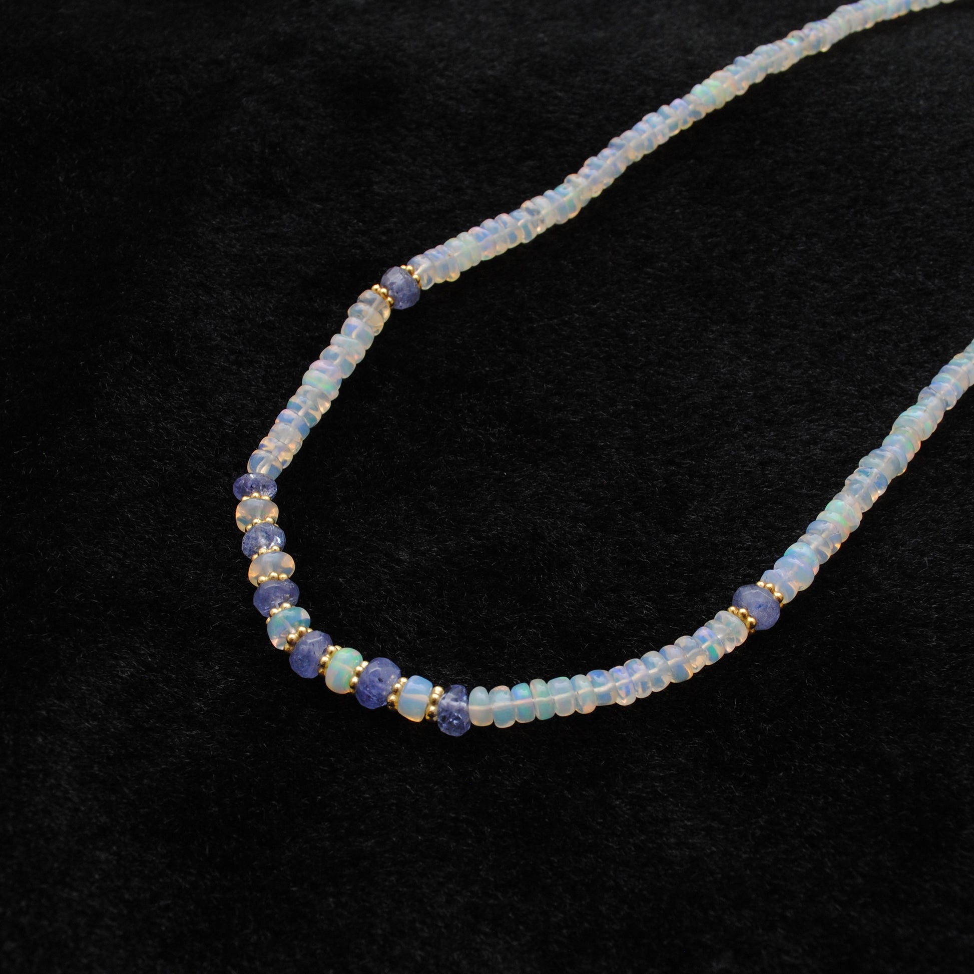 Opal Tanzanite Gold-Plated Strand Necklace - Side Profile