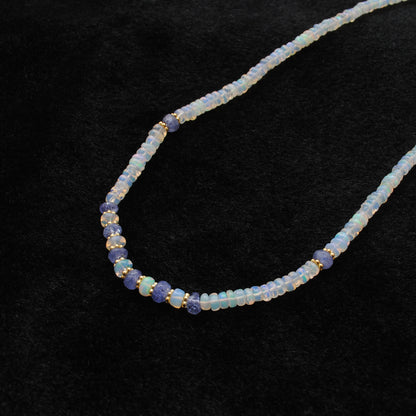Opal Tanzanite Gold-Plated Strand Necklace - Side Profile
