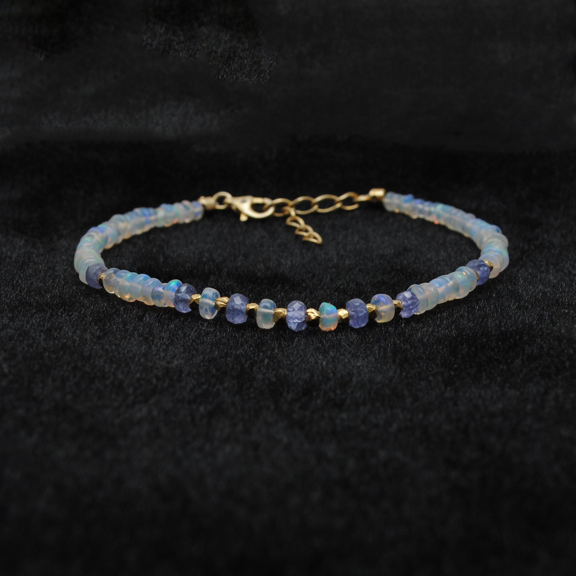Opal Tanzanite Minimalist Beaded Bracelet - Lifestyle View Jaipur