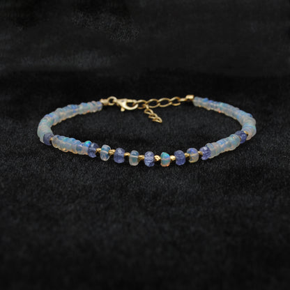 Opal Tanzanite Minimalist Beaded Bracelet - Lifestyle View Jaipur
