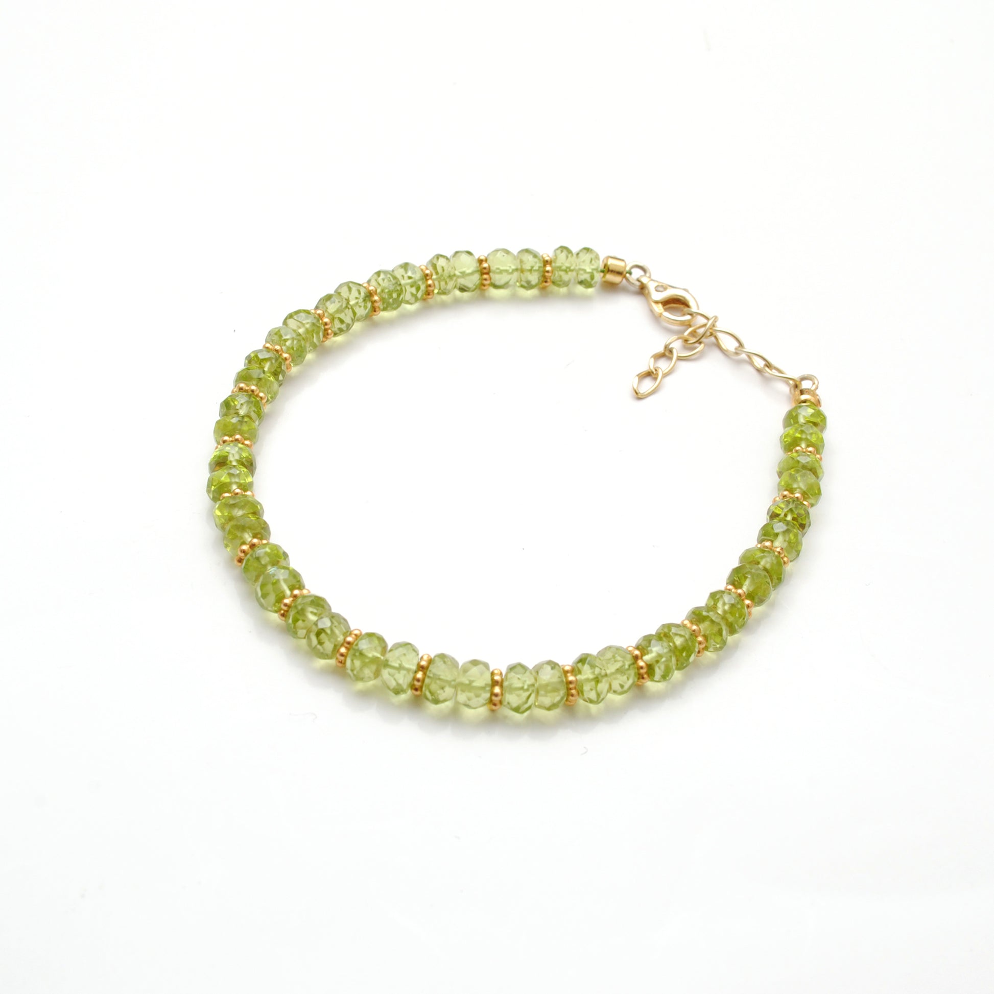 Peridot 8 Inch Beaded Bracelet - Side Profile Green Gemstone