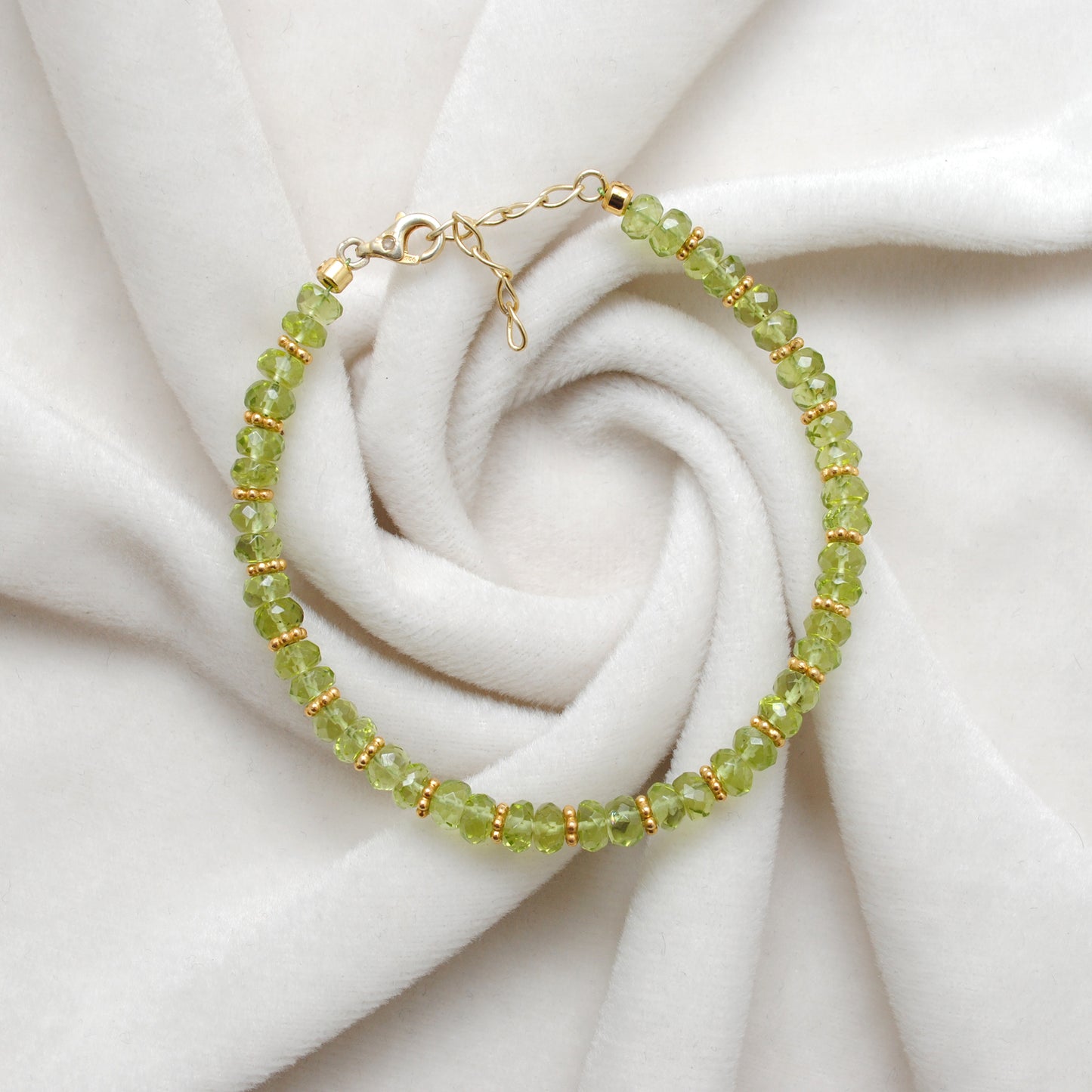 Peridot Beaded Bracelet 8 Inch - Lifestyle Flat Lay View
