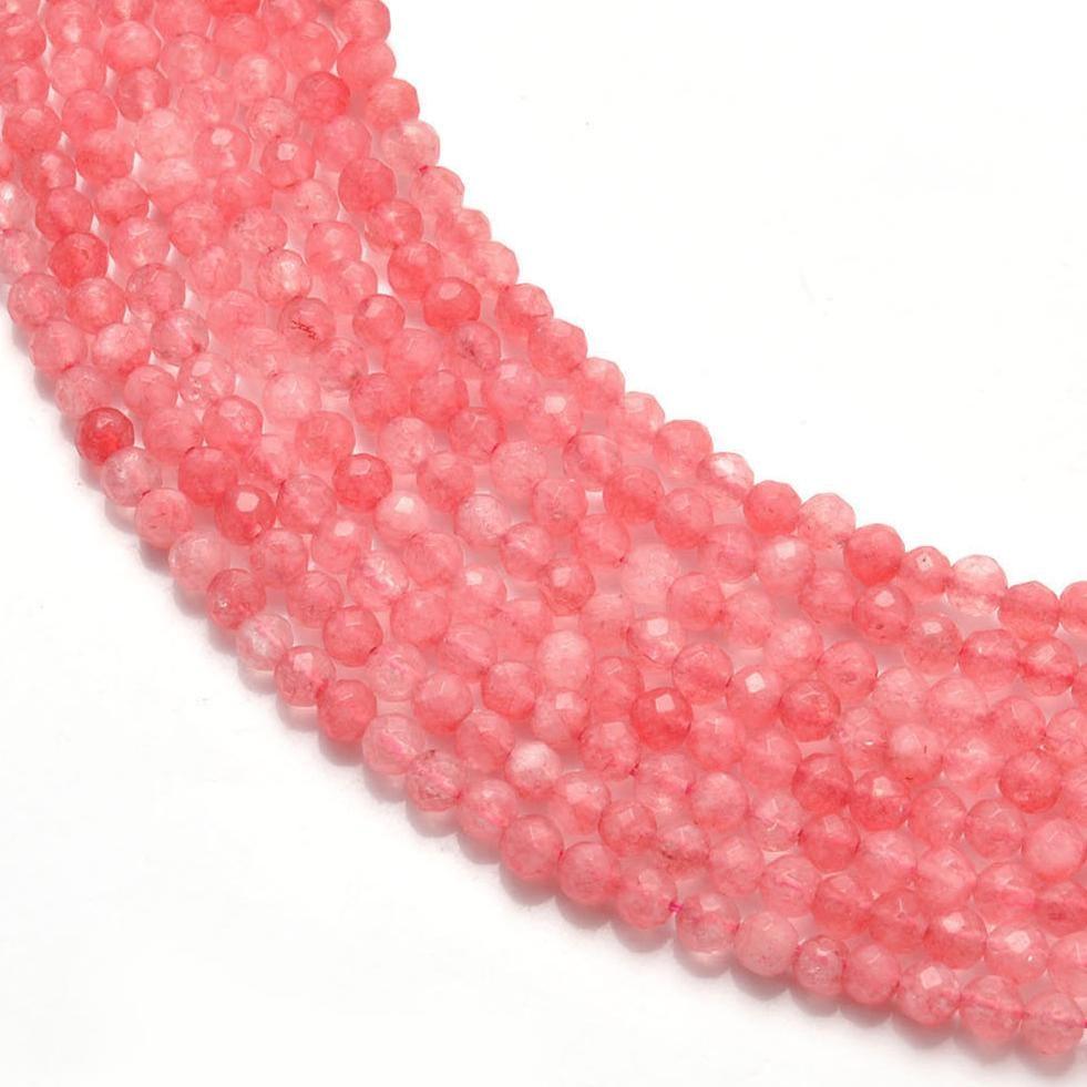Pink quartz faceted round beads 14 inch strand - front view