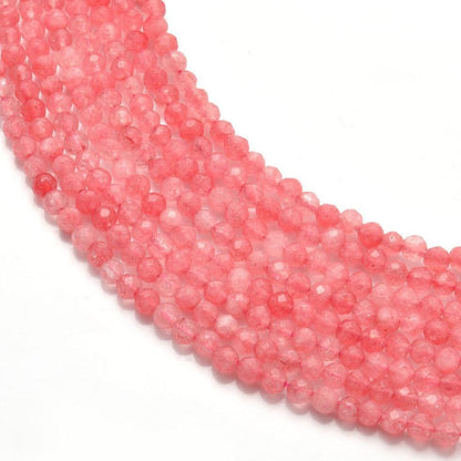 Pink quartz faceted round beads 14 inch strand - front view