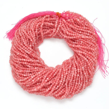 Pink quartz faceted round beads 3-3.5-4mm strand - front view