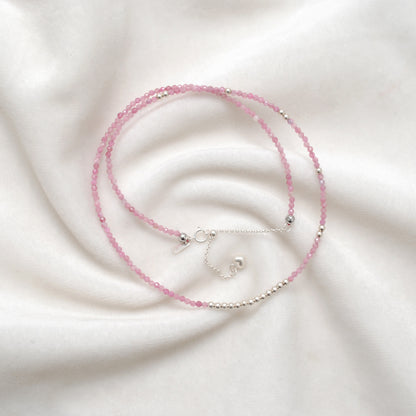 Pink Tourmaline Strand Necklace - Side Profile Rose-Pink Beads