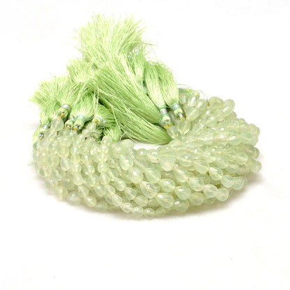 Prehnite faceted teardrops for earrings pendants - side profile